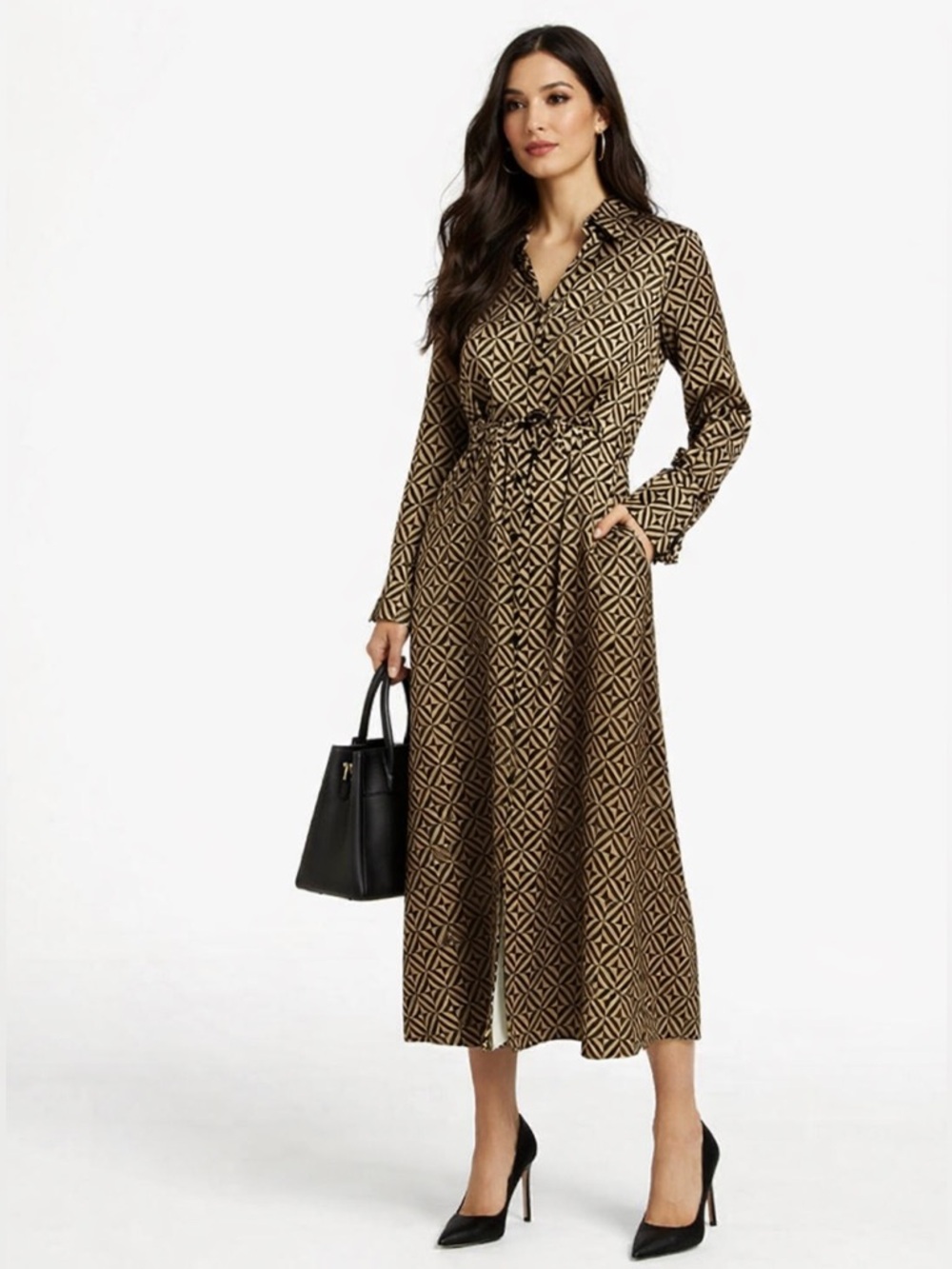 DREW Dawn Geometric Patterned Long Sleeve Dress NWT $308